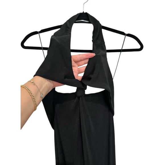 Morning Mist Dress Black Ribbed Midi Cutout With Slit Size US 8 example 🍊 Pict - Picture 4 of 8